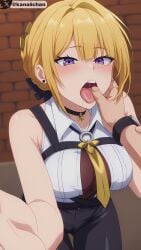 2d ai ai_assisted ai_generated anime anime_girl anime_style animestyle big_breasts blonde_female blonde_hair blonde_hair blush blush breasts cameltoe choker clothed clothed_female evelyn_chevalier female female female_only finger_in_mouth girl hoyoverse licking_arm licking_finger licking_fingers mihoyo open_mouth pov pov_male purple_eyes saliva saliva_on_face saliva_on_mouth sucking_finger sucking_fingers tight_clothing wall zenless_zone_zero