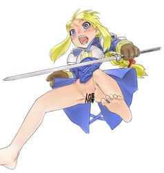 agrias_oaks breasts censored censored_pussy female final_fantasy final_fantasy_tactics final_fantasy_tactics_(original) full_body muhamado short_hair solo