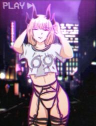 crop_top garter_belt garter_straps oc retro_video_filter slaanesh sr._engrudo thong