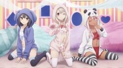 3girls chloe_von_einzbern cute cute_expression fate/kaleid_liner_prisma_illya fate_(series) illyasviel_von_einzbern looking_at_viewer miyu_edelfelt sleepwear smiling teasing