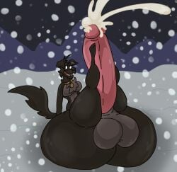 absurd_res anthro ass balls big_balls big_butt big_penis bodily_fluids canid canine canis christmas collar cum domestic_dog ejaculation genital_fluids genitals hi_res holidays huge_balls huge_butt huge_cock humanoid_genitalia humanoid_penis hyper hyper_genitalia hyper_penis licorice_(the_christmas_tree) luxioboi22 male mammal masturbation paw_job penis snow solo