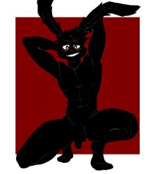 abs anthro athletic athletic_male black_body black_fur darkest_coal flaccid fur genitals hi_res lagomorph leporid male mammal nude pecs penis rabbit solo