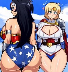 2girls ai_generated alien alien_girl alternate_costume amazon amazonian big_breasts black_hair blonde_hair dat_ass dc dc_comics duo huge_ass kryptonian mullon novelai power_girl superheroine superman_(series) wonder_woman wonder_woman_(series)