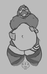 ass belly belly_button big_belly big_breasts big_thighs breasts breasts bumenthusiastart_(artist) exposed_belly exposed_midriff greyscale hyper_belly hyper_breasts large_belly large_breasts large_butt low-angle_view mask masked masked_female massive_ass massive_breasts massive_thighs oc original_character outie_belly_button outie_navel pregnancy pregnant pregnant_belly pregnant_female thick_thighs thighhighs thighs