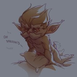 anthro arcane gutbricks hairy heimerdinger humping league_of_legends male masturbation pillow_humping precum solo_male tailwag yordle