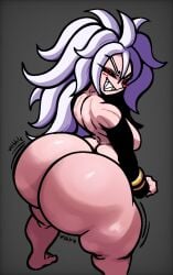 1girls 2024 2d 2d_(artwork) android android_21 ass big_ass big_butt black_sclera bubble_ass bubble_butt dragon_ball dragon_ball_fighterz female female_only huge_ass huge_butt looking_at_viewer looking_back_at_viewer looking_pleasured majin_android_21 nanodude78 pink_body pink_fur red_pupils sharp_teeth solo solo_female thick_ass thick_butt thick_thighs white_hair