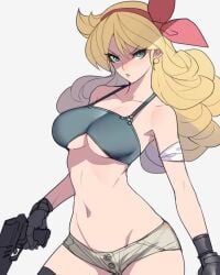 ban!_(bansankan) blonde_hair dragon_ball guns large_breasts launch midriff short_shorts underboob