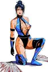 1girls battle_damage blood breasts female female_only kitana klassic_kitana mortal_kombat mortal_kombat_3 nipples pablo_romero solo solo_female torn_clothes