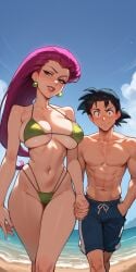 ai_generated big_ass big_breasts bikini blue_eyes jessie_(pokemon) pokemon satoshi_(pokemon)