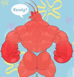 anthro ass ass_focus back back_view biceps bien big_ass bubble_butt crustacean digital_media_(artwork) gay half-closed_eyes heart hi_res huge_ass larry_the_lobster looking_back macro macro_male male male_only marine muscular muscular_back muscular_male nickelodeon no_humans question_mark red_body sheldon_j._plankton spikes_(anatomy) spongebob_squarepants text thick_thighs thighs tylerstark underwater underwear veins veiny_muscles