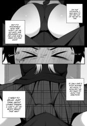 1boy 1girls black_and_white blush comic erection_under_clothes gojou_wakana hiding_erection kitagawa_marin niui sono_bisque_doll_wa_koi_wo_suru tagme text