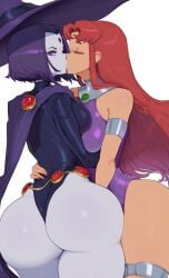 2girls ai_generated alien alien_girl anus ass big_ass bottom_heavy dat_ass dc dc_comics demon_girl duo female female/female grey_body grey_skin half_demon kissing leotard mullon novelai orange_body orange_skin raven_(dc) solo starfire superheroine tamaranean teen_titans thick_thighs yuri