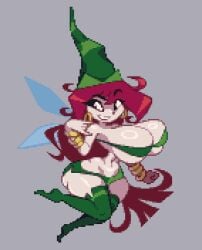 1girls anonsprite betilla_(rayman) busty busty_female busty_girl cleavage clothed earings fairy fairy_wings female female_focus female_only huge_breasts jewelry long_hair narrow_waist no_bra nymph_(rayman) pixel_(artwork) pixel_art rayman_(series) red_hair redhead revealing_clothes shiny_skin solo teasing underass underboob wide_hips