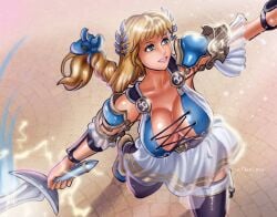 1girls big_breasts blonde_hair breasts cleavage clothed female gigantic_breasts huge_breasts large_breasts solo sophitia_alexandra soul_calibur