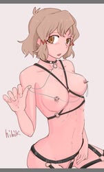 bondage_gear breasts female linked_nipples looking_at_viewer nipple_chain nipple_piercing nipples_to_collar nude ojaga senki_zesshou_symphogear tachibana_hibiki_(symphogear)