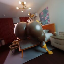 3d_(artwork) anthro ass big_butt canid canine canis digital_media_(artwork) domestic_dog female hi_res huge_butt hyper hyper_butt mammal renö solo