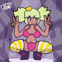 bra brawl_stars cjao_07 crown hairy hairy_pussy mandy_(brawl_stars) peace_sign squatting_position supercell supercell_(company) thong_bikini twintails