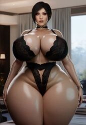 ada_wong ai_generated alternate_body_type asian asian_female big_ass big_breasts black_bra black_hair black_lingerie bra curvy female front_view lace lace_bra large_ass large_hips large_thighs lingerie niduscharger oblique_edge only_female resident_evil short_hair solo standing thick thick_thighs venus_body visible_nipples wide_hips