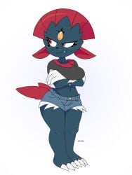 blush blushing breasts cute female midriff nintendo outfit pokemon pokemon_(species) solo_female weavile wide_hips zilikslider