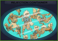 anthro arcanine ass behind_glass breasts casual_nudity clone female female/female generation_1_pokemon genitals group herm intersex intersex/female maya_henderson nintendo nude penis pickles-hyena pokemon pokemon_(species) presenting pussy trapped