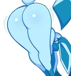 anthro anthrofied ass bent_over blue_and_white blush eeveelution female generation_4_pokemon glaceon hi_res leaning leaning_forward legs_together looking_back monochrome nintendo nude patterns pokemon pokemon_(species) pokemorph presenting presenting_hindquarters puppysnackz simple_background solo thick_thighs white_background wiggle_lines