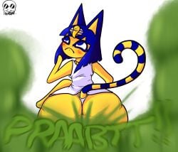 1girls 2d_(artwork) animal_crossing ankha artist_signature ass ass_bigger_than_breasts ass_bigger_than_head ass_bigger_than_torso ass_focus blush blush blush_lines cat_ears cat_tail catgirl fart fart_cloud fart_everywhere fart_fetish farting farts fat_ass female female_only hamb0ne hips hips_wider_than_shoulders huge_ass huge_fart onomatopoeia panties sitting text thick_ass thin_waist