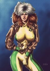 1girls big_breasts breasts brown_hair female female_only huge_breasts marvel marvel_comics mutant_(marvel) nipple_bulge pablo_romero rogue_(x-men) skintight solo solo_female x-men