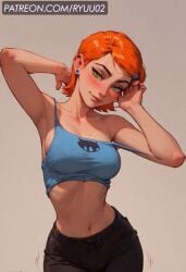 ai_generated ben_10 gwen_tennyson gwen_tennyson_(classic) looking_at_viewer medium_breasts orange_hair pose ryuuziken01 short_hair undressing