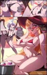 1angel 1demon 2024 2d 2girls angel angel_wings beach beer big_breasts bikini blonde_hair breasts demon_milf dialogue dialogue_box dialogue_bubble drink english_text felox08 female_only glasses hand_on_butt hat hazbin_hotel ice_bucket large_breasts light-skinned_female lilith_morningstar_(hazbin_hotel) long_hair looking_over_eyewear looking_over_sunglasses love_potion lute_(hazbin_hotel) milf mother multiple_girls pale-skinned_female patreon patreon_logo patreon_url patreon_username revealing_swimsuit short_hair succubus sunglasses tagme text_bubble thick_thighs tinted_eyewear twitter_link v_shape_bikini watermark white_hair wide_brim_hat yellow_eyes