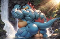 1boy 2:3 4k ai_generated anthro anus ass balls bara belly big_ass big_belly big_butt blue_body bodily_fluids bubble_ass bubble_butt cg_art daddy detailed_background erect_nipples feraligatr flexing furry furry_male gay glistening glistening_body happy hi_res huge_balls huge_cock huge_hips huge_muscles huge_nipples huge_pecs huge_testicles huge_thighs large_pectorals looking_at_viewer male male_focus male_only mature mature_anthro mature_male muscles muscular muscular_anthro muscular_male naughty_smile nipples nude nudity overweight overweight_anthro overweight_male pecs pectorals pink_nipples plump pokemon pokemon_(species) presenting presenting_anus presenting_balls puffy_anus reptile saggy_balls scales scalie seductive smiling_at_viewer solo sunlight sweat sweatdrop testicles thick_tail thick_thighs thighs two_tone_body uncensored wet wide_hips