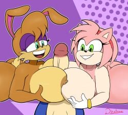 1boy 2girls amy_rose anthro anthro_on_anthro archie_comics ass big_ass big_breasts big_butt big_penis black_nose blue_body blue_fur blue_skin breasts breasts_pressed_together bubble_ass bubble_butt bunnie_rabbot bunny bunny_ears bunny_girl commission dat_ass dianilane double_paizuri eager eyelashes eyeshadow fur furry gloves green_eyes headwear hedgehog huge_boobs huge_breasts large_breasts large_penis long_ears makeup male/female mammal naked nipples nude_female open_mouth paizuri paizuri_with_gigantic_breasts penis_between_breasts pink_body pink_fur pink_hair pink_skin purple_background rabbit rabbit_ears rabbit_girl rubbing rubbing_breasts sega sex short_hair simple_background smiling sonic_(series) sonic_satam sonic_the_hedgehog sonic_the_hedgehog_(archie) sonic_the_hedgehog_(comics) sonic_the_hedgehog_(series) tail tan_body tan_fur tan_skin thick_ass thick_thighs thighs threesome titfuck two_tone_body two_tone_fur veiny_penis