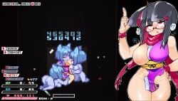 4girls animated breasts cunnilingus damage_numbers female female_only game_over glasses kemonomimi kissing no_panties pixel_art rignetta's_adventure rignetta_(character) sound super_mican_(artist) tagme video