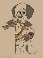 101_dalmatian_street 101_dalmatians akira_tasuki_(xxghostwolf1988xx) anthro canid canine canis dalmatian disney domestic_dog fallout fan_character genitals gun hi_res male male_focus male_only mammal microsoft penis ranged_weapon slightlyarousedguy solo solo_male weapon