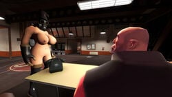 1boy 1girls 3d 3d_(artwork) breasts female fempyro gas_mask heavy heavy_(team_fortress_2) human human_female human_male human_only light-skinned_female light-skinned_male light_skin male mask masked masked_female nipples pyro pyro_(team_fortress_2) team_fortress_2