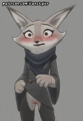 ai_generated anthro aroused blush dreamworks fox fox_ears genital_fluids grey_fur kung_fu_panda kung_fu_panda_4 patreon solo solo_female solo_focus vaginal_fluids vanstyler zhen_(kung_fu_panda)