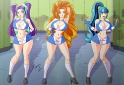 2d 2d_(artwork) 3girls adagio_dazzle alternate_body_type aria_blaze armwear blue_eyeshadow blue_hair blue_lips breasts cheerleader cheerleader_outfit cheerleader_uniform colorful_hair curvy curvy_female curvy_figure digital_media_(artwork) equestria_girls eyelashes eyeshadow female friendship_is_magic hasbro hips hourglass_figure hourglass_figured_female large_breasts light-skinned_female lockers looking_at_viewer looking_pleasured multicolored_hair multiple_girls my_little_pony navel orange_hair ponytail pose posing purple_eyes purple_eyeshadow purple_hair purple_lips shinta-girl sonata_dusk the_dazzlings trio twintails two_tone_hair wide_hips wonderbolts_(mlp) yellow_eyeshadow yellow_lips
