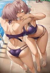 ai_generated angry angry_face armpits belly_to_belly big_breasts bikini catfight hate mujina pool purple_bikini purple_hair purple_swimsuit selfcest ssss.gridman struggling swimsuit thick_thighs wet wet_skin wrestling yuri