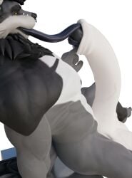 3d_(artwork) abs alpha_channel anthro balls big_balls big_penis blender_(artwork) canid canine canis digital_media_(artwork) erection fenrir_osbone fenrir_osbone_(character) finger_in_foreskin foreskin foreskin_play fur genitals hair hi_res huge_cock humanoid_genitalia humanoid_penis licking licking_tip looking_at_viewer male mammal muscular muscular_anthro muscular_male nipples nude pecs penis piercing solo tail tongue tongue_in_foreskin wolf