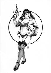 bettie_page bra breasts garter_straps gun lingerie mike_krome nipples nipples_visible_through_clothing real_person the_rocketeer