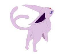 anus ass espeon female female_only head_turned looking_at_viewer looking_back nude nude_female pokemon pokemon_(species) purple_fur purple_sclera pussy raised_tail solo standing tagme tail