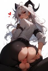ai_generated ass ass_focus back_view big_ass breasts cowgirl_position eyes fat_ass female heart hexd horns large_breasts long_hair penetration pussy red round_ass squishy_butt vaginal_penetration white_hair zani_(wuthering_waves)