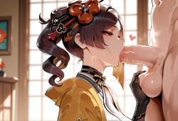 1boy 1girls ai_generated balls bangs black_gloves black_hair blush braid breasts brown_hair caressing_testicles chiori_(genshin_impact) choker clothed_female_nude_male clothing curvaceous curvaceous_female curvaceous_figure curvy curvy_figure drill_hair erection fellatio female female_focus flower genshin_impact gloves hair_flower hair_ornament half-closed_eyes heart hoyoverse indoors japanese_clothes kimono large_breasts large_penis licking light-skinned_female light_skin long_hair makeup male miyuai mole multicolored_hair nipples nude oral penis ponytail red_eyes robe saliva solo_focus straight sweat symbol-shaped_pupils testicle_grab testicles tongue tongue_out traditional_clothes veins veiny_penis voluptuous voluptuous_female wafuku window