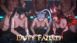 3girls captured dark-skinned_male defeated doggy_style duty_failed female final_fantasy_xiv from_behind from_behind_position fucked_into_submission gpose(ffxiv) kneeling male meve_xiv miqo'te on_all_fours open_mouth sex_slave slave tagme tongue_out turned_submissive