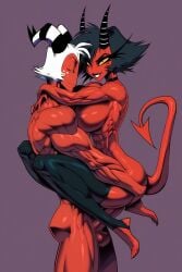1boy 1girls 2demons abs ai_generated ass bare_arms bare_breasts bare_legs bare_shoulders bare_thighs big_ass big_breasts big_butt big_penis black_hair breasts carrying carrying_partner color demon demon_girl demon_horns demon_tail female fit_female gigiti helluva_boss hi_res imp large_breasts looking_pleasured male male/female male_penetrating millie_(helluva_boss) moxxie_(helluva_boss) muscles muscular muscular_female muscular_male nude nude_female penetration penile_penetration penis_in_pussy pleasure_face pussy red_body red_skin sex short_hair thick_thighs vaginal_penetration white_hair