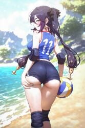 absurd_res ai_generated alternate_costume aqua_eyes ass ass_focus ass_grab ass_support asymmetrical_bangs back ball bare_shoulders beach black_buruma black_hair black_panties black_ribbon black_shorts blue_eyes blue_nails blue_shirt blue_shorts blue_sky blurry blurry_background blush breasts buruma cliff closed_mouth clothes_writing cloud cowboy_shot dangle_earrings day depth_of_field dolphin_shorts earrings elbow_pads elbow_sleeve feet_out_of_frame female fingernails flying_sweatdrops frilled_panties from_behind genshin_impact grabbing_own_ass gradient_hair green_eyes gym_shorts hair_between_eyes hair_ornament hair_ribbon hand_on_own_ass hand_on_own_thigh hands_on_own_ass holding holding_ball jersey jewelry knee_pads kneepits lace lace-trimmed_panties lace_trim large_breasts long_hair looking_at_viewer looking_back medium_breasts micro_shorts ministro mona_(genshin_impact) nail_polish ocean open_mouth outdoors panties panties_under_buruma panties_under_shorts panty_peek pantylines pantyshot parted_lips pink_panties profile purple_hair purple_nails purple_panties ribbon sand shirt shore short_shorts shorts sidelocks sideways_glance skindentation sky sleeveless sleeveless_shirt solo sparkle_hair_ornament sparkle_print sportswear standing star_(symbol) star_earrings star_hair_ornament sweat sweatdrop tank_top thick_eyebrows thigh_gap thighs tree twintails underbutt underwear upshorts very_long_hair volleyball volleyball_(object) volleyball_net volleyball_uniform water wet