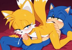 69_position aged_up ai_generated blowjob cum cum_in_mouth eating_ass ejaculation gay half-closed_eyes homosexual looking_at_ass looking_at_viewer miles_prower open_mouth penis penis_in_mouth sonic_(series) sonic_the_hedgehog sonic_the_hedgehog_(series) tails tails_the_fox yaoi