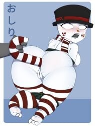 anal_sex ass big_ass blush candy_cane_insertion feet female goldenisbunny kanji rope simple_background snowman socks socks_only suprised_expression