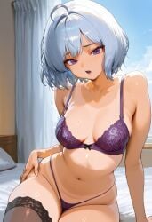 ai ai_generated apricot_skin bed bedroom blue_hair bra civitai cleavage coily_hair curly_hair curtains dark-skinned_female dark_nipples dark_skin dark_skinned_female day fat fat_ass fat_girl g-string g-string_only káeli_xyovka_(character) kaybur_(series) la_coroneta_(series) lingerie looking_at_viewer milf nervous orange_skin orange_skinned_female poor_lighting pov pov_eye_contact purple_bra purple_lingerie reclining reclining_pose short_hair shy shy_expression shy_girl sitting smirk smirking stockings stockings_only tan tan_body tan_skin tanned tanned_female tanned_girl tanned_skin thin_female tiny_breasts