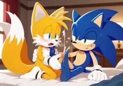 aged_up ai_generated blush cumming_on_feet cute ejaculation embarrassed_nude_male foot_fetish gay homosexual looking_at_partner looking_at_penis male miles_prower moaning penis penis_on_feet smug_face sonic_(series) sonic_the_hedgehog sonic_the_hedgehog_(series) tails tails_the_fox yaoi