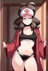 1female 1girls ai ai_assisted ai_generated blacked blacked_clothing blackedcommiss1 female hilda_(pokemon) looking_at_viewer nintendo pokemon smile smiling solo solo_focus